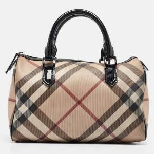 Burberry Black/Beige Nova Check Medium PVC and Patent Leather Chester Boston Bag