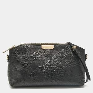 Burberry Black Embossed Check Leather Chichester Crossbody Bag