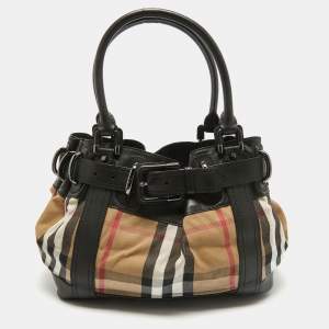 مملوكة مسبقًا Burberry Black/Beige House Check Fabric and Leather Large Beaton Tote