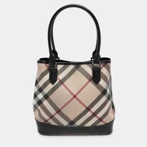 Burberry Beige/Black Nova Check PVC and Patent Leather Eden Tote