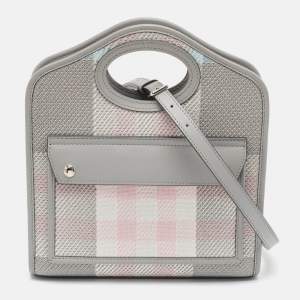 Burberry Grey/Pink Check Canvas and Leather Mini Pocket Bag