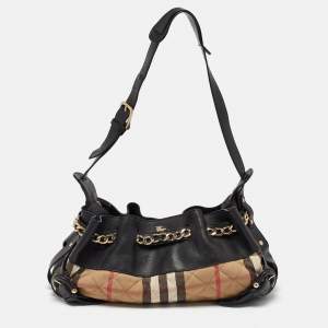 Pre Owned Burberry Black Quilted House Check Margaret Shoulder Bag