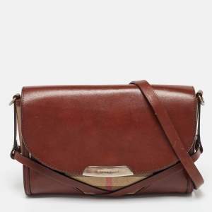 Pre Owned Burberry Brown/Beige Nova Check Canvas and Leather Abbott Shoulder Bag