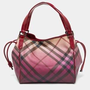 Burberry Burgundy Ombre Supernova Check PVC and Patent Leather Bilmore Tote