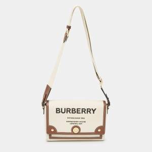 Pre Owned Burberry Beige/Brown Canvas and Leather Note Crossbody Bag
