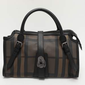 Burberry Black Smoked Check PVC and Leather Chain Lock Bowling Bag