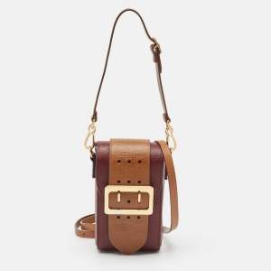 Burberry Burgundy/Brown Leather Buckle Vertical Crossbody Bag