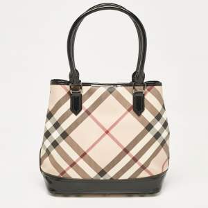 Burberry Black/Beige Nova Check PVC and Patent Leather Eden Tote