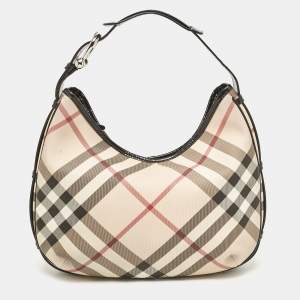 Burberry Black/Beige Nova Check Coated Canvas and Patent Leather Barton Hobo