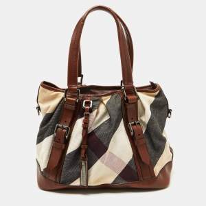 Burberry Brown Mega Check Canvas and Leather Lowry Tote