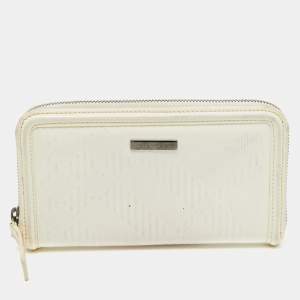 Burberry White Check Embossed Patent Leather Zip Round Wallet