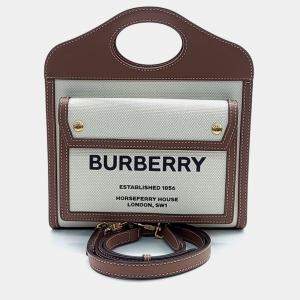 Burberry Beige Brown Canvas and Leather pocket mini bag