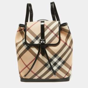 Burberry Black/Beige Supernova Check PVC Medium Drawstring Backpack