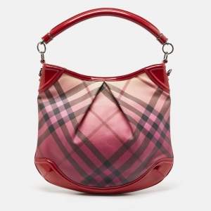 Burberry Burgundy Ombre Nova Pop Check PVC and Patent Leather Craigwell Hobo