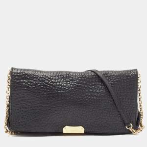 Pre Owned Burberry Black Grained Leather Madison Chain Bag