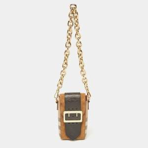 Burberry Black/Brown House Check Canvas and Leather Vertical Belt Buckle Bag