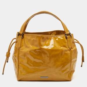 Burberry Mustard Yellow Patent Leather Large Bilmore Tote