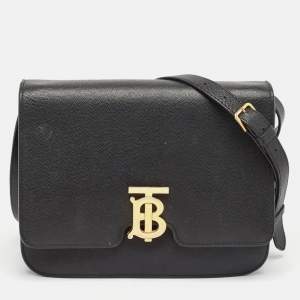 Pre Owned Burberry Black Leather Medium TB Shoulder Bag