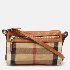 Burberry Brown/Beige House Check Canvas and Leather Farley Crossbody Bag