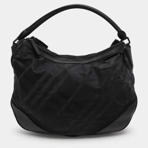 Burberry Black Check Nylon and Leather Maskell Hobo