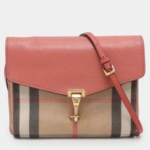 Burberry Pink House Check Canvas and Leather Macken Crossbody Bag