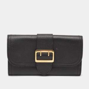 Burberry Black Leather Buckle Continental Wallet