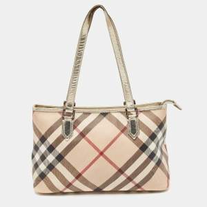 Burberry Gold/Beige Supernova Check PVC and Patent Leather Nickie Tote