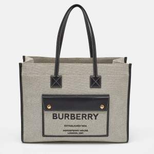 Burberry Black/Grey Canvas and Leather Medium Freya Tote