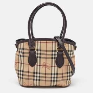 Burberry Beige/Dark Brown Haymarket Check Coated Canvas and Leather Newfield Tote