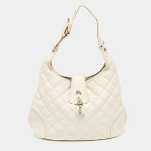Burberry White Quilted Leather Brooke Hobo