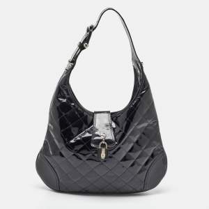 Burberry Black Quilted Patent Leather Brooke Hobo