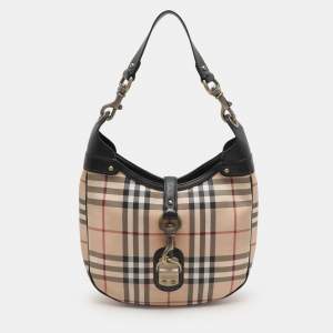 Burberry Beige/Black Leather and House Check PVC Hobo