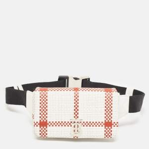 Burberry White/Red Woven Leather Lola Bum Bag