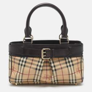 Burberry Dark Brown/Beige Haymarket Coated Canvas Tote