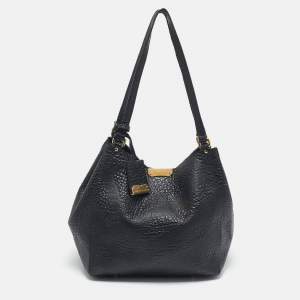 Burberry Black Embossed Check Leather Canterbury Tote