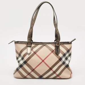 Burberry Metallic/Beige Supernova Check PVC and Patent Leather Nickie Tote