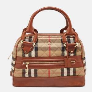 Burberry Beige/Brown Quilted House Check Canvas and Leather Westbury Satchel