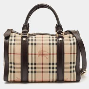 Pre Owned Burberry Brown/Beige Haymarket Coated Canvas and Leather Alchester Bag