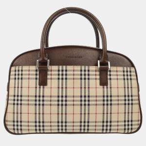 Burberry Neutrals Canvas Nova Check Top Handle Bag