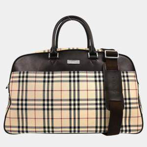 Burberry Neutrals Canvas Nova Check Top Handle Bag