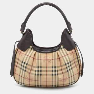 Pre Owned Burberry Brown/Beige Haymarket Coated Canvas Small Brooklyn Hobo