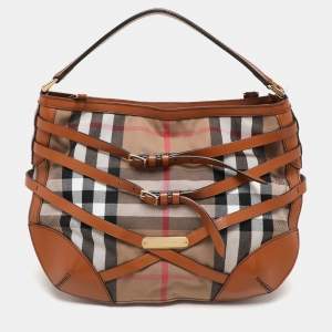 Burberry Brown House Check Canvas and Leather Small Bridle Dutton Hobo