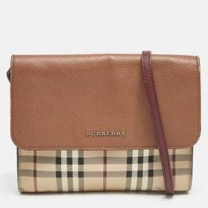 Burberry Brown/Beige Haymarket PVC and Leather Loxley Crossbody Bag