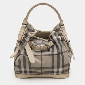 Burberry Beige Smoked Check PVC and Leather Walden Hobo