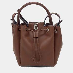 Burberry Brown Leather Monogram Motif Leather Bucket Bag