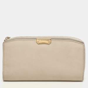 Burberry Cream Leather Zip Around Bifold Wallet