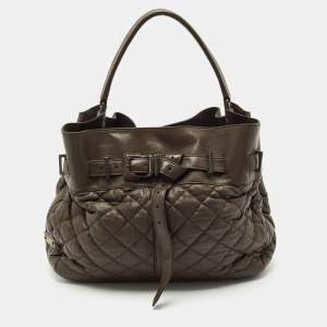 Burberry Olive Green Quilted Leather Medium Enmore Hobo
