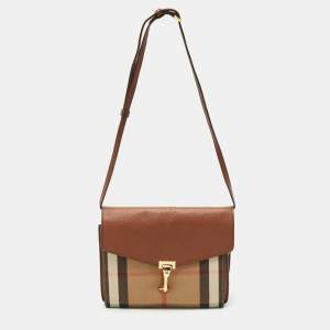 Burberry Brown House Check Canvas and Leather Small Macken Crossbody Bag