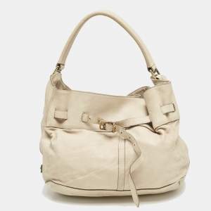 Burberry Cream Leather Belted Hobo