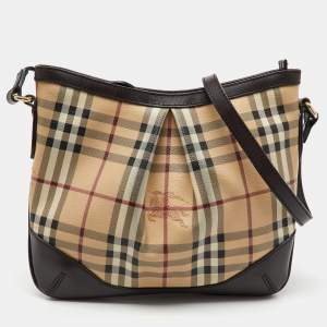 Burberry Beige/Brown Haymarket Check Coated Canvas and Leather Hartham Crossbody Bag